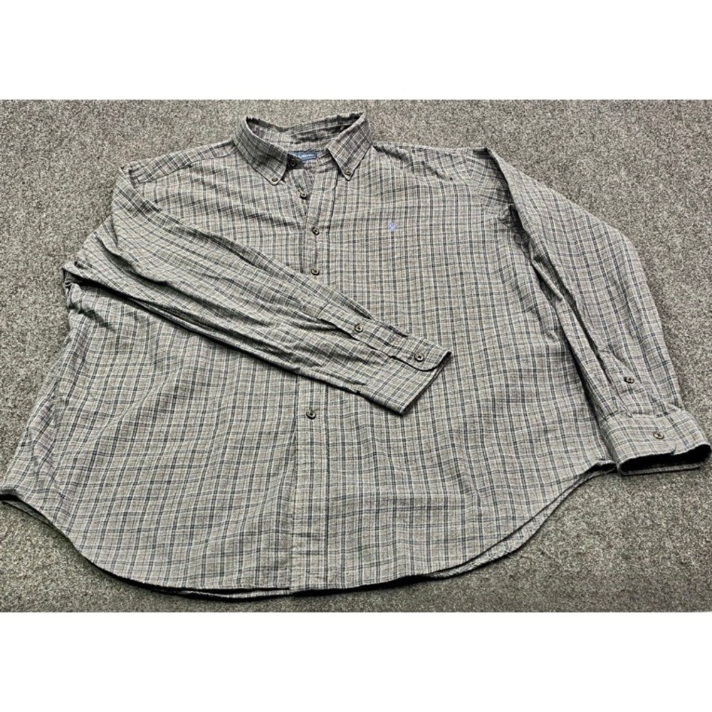 Ralph Lauren Button Down Shirt Mens XXL Grey Navy Plaid Classic Fit Long Sleeve